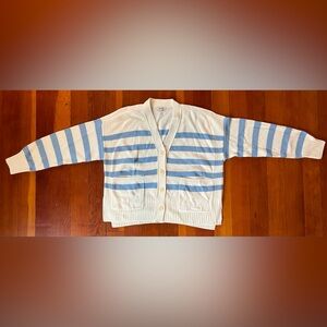 NWOT Madewell Striped Cardigan Sweater Medium - Ivory and Powder Blue